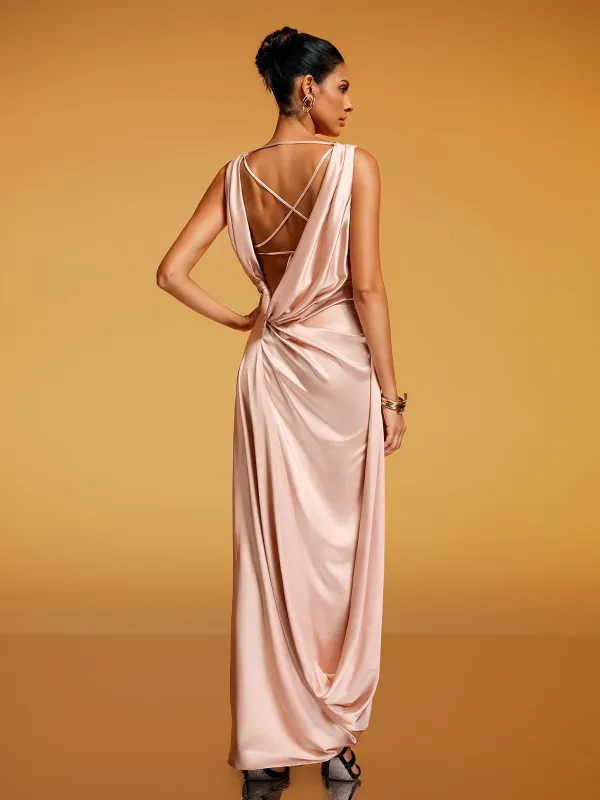 Desma Sleeveless Split Satin Dress made by Mew Mews