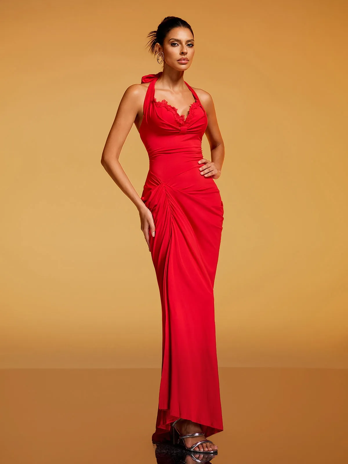 Rethik Halterneck Ruched Split Maxi Dress sold by Mew Mews product image thumbnail 3