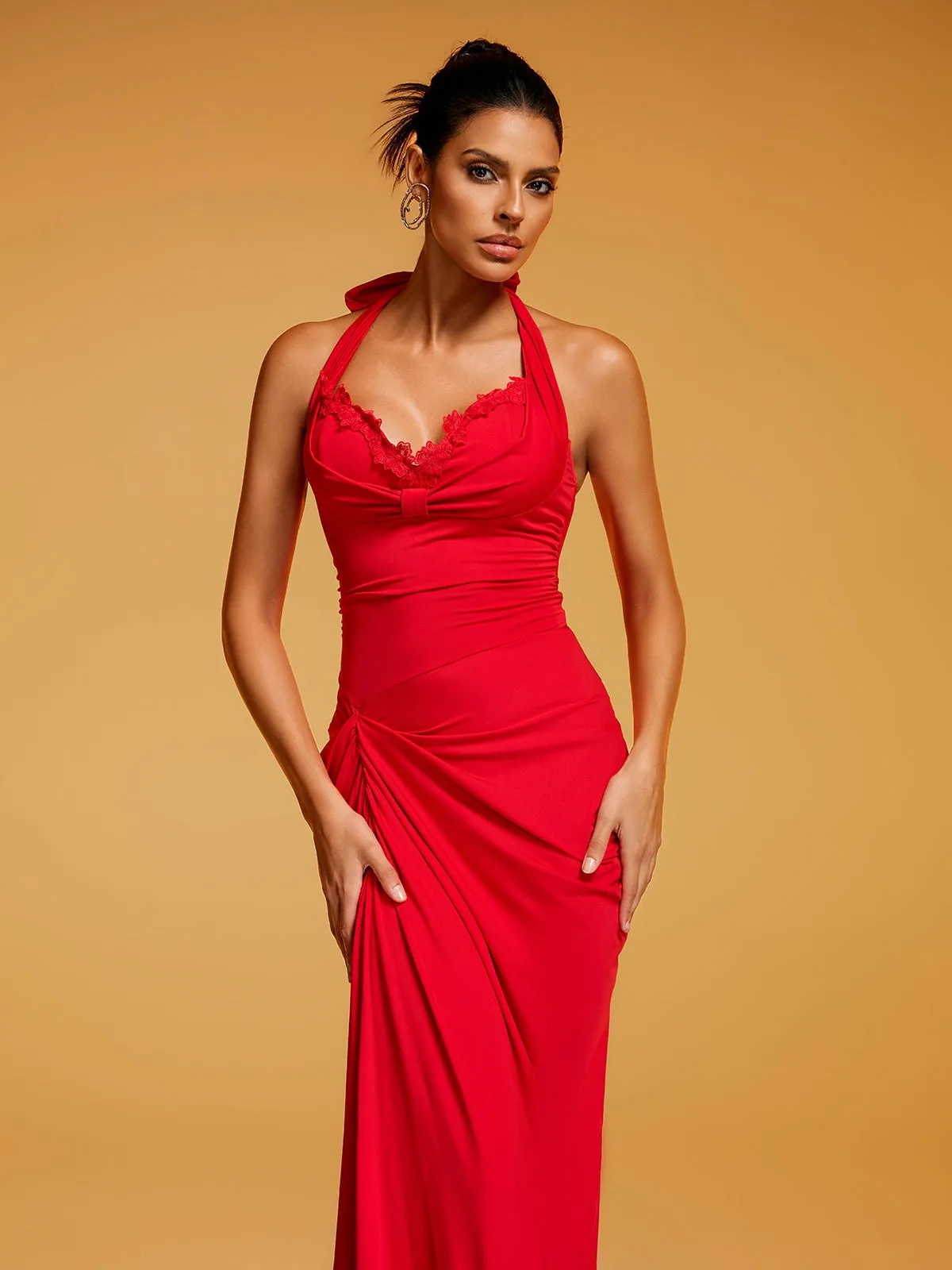 Rethik Halterneck Ruched Split Maxi Dress sold by Mew Mews product image thumbnail 4