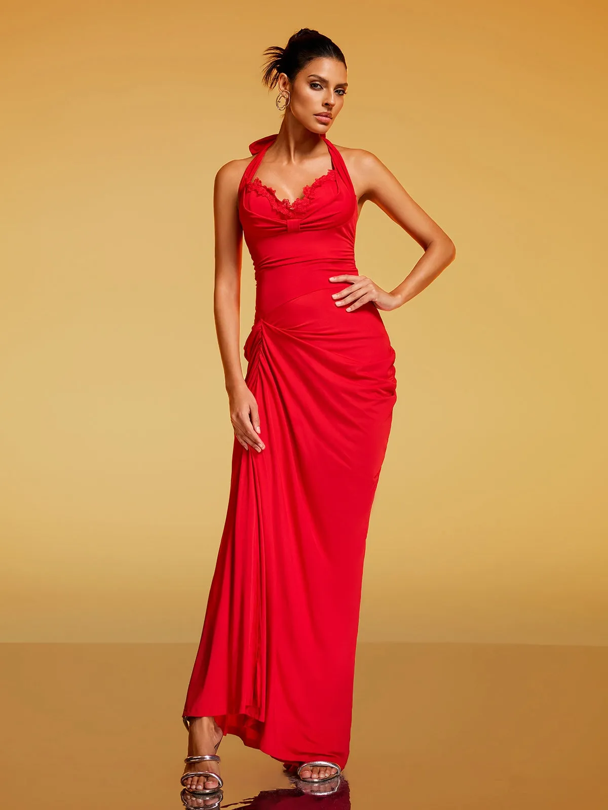 Rethik Halterneck Ruched Split Maxi Dress sold by Mew Mews product image thumbnail 2