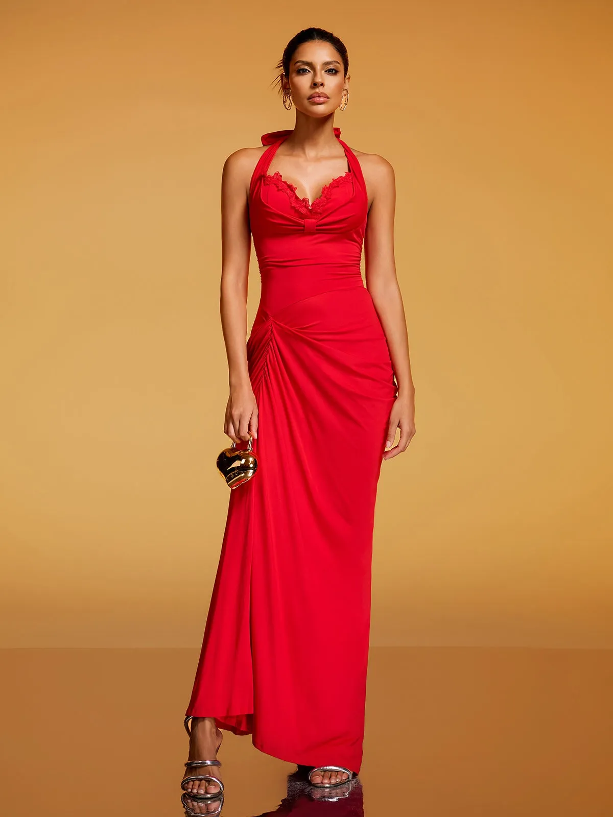 Rethik Halterneck Ruched Split Maxi Dress sold by Mew Mews