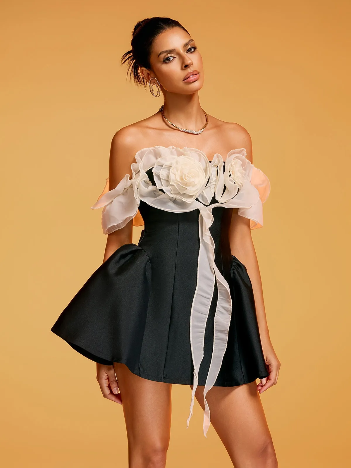 Pareth Off Sleeve Flower Mini Dress sold by Mew Mews product image thumbnail 5