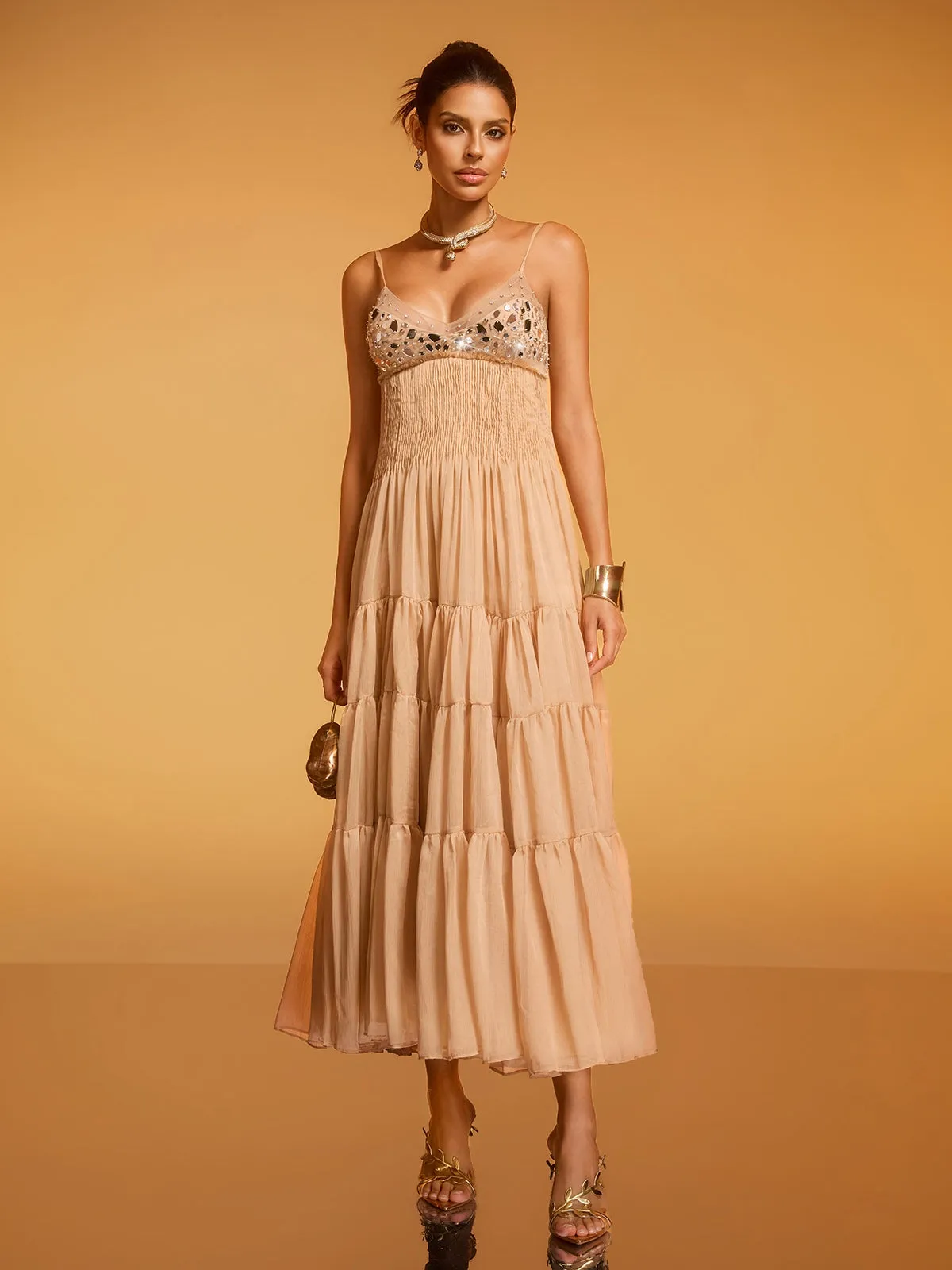 Divna Spaghetti Pleated Rhinestone Dress sold by Mew Mews product image thumbnail 2