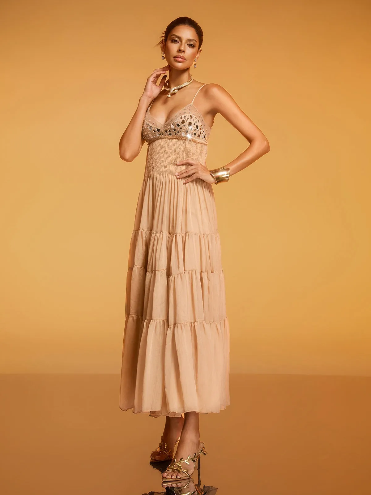 Divna Spaghetti Pleated Rhinestone Dress sold by Mew Mews product image thumbnail 4