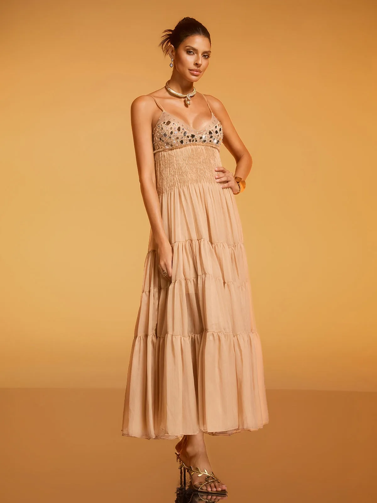 Divna Spaghetti Pleated Rhinestone Dress sold by Mew Mews product image thumbnail 5