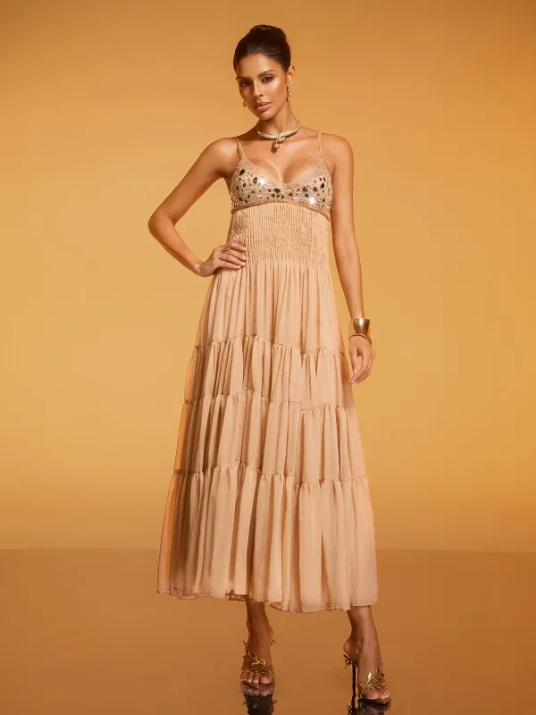Divna Spaghetti Pleated Rhinestone Dress made by Mew Mews