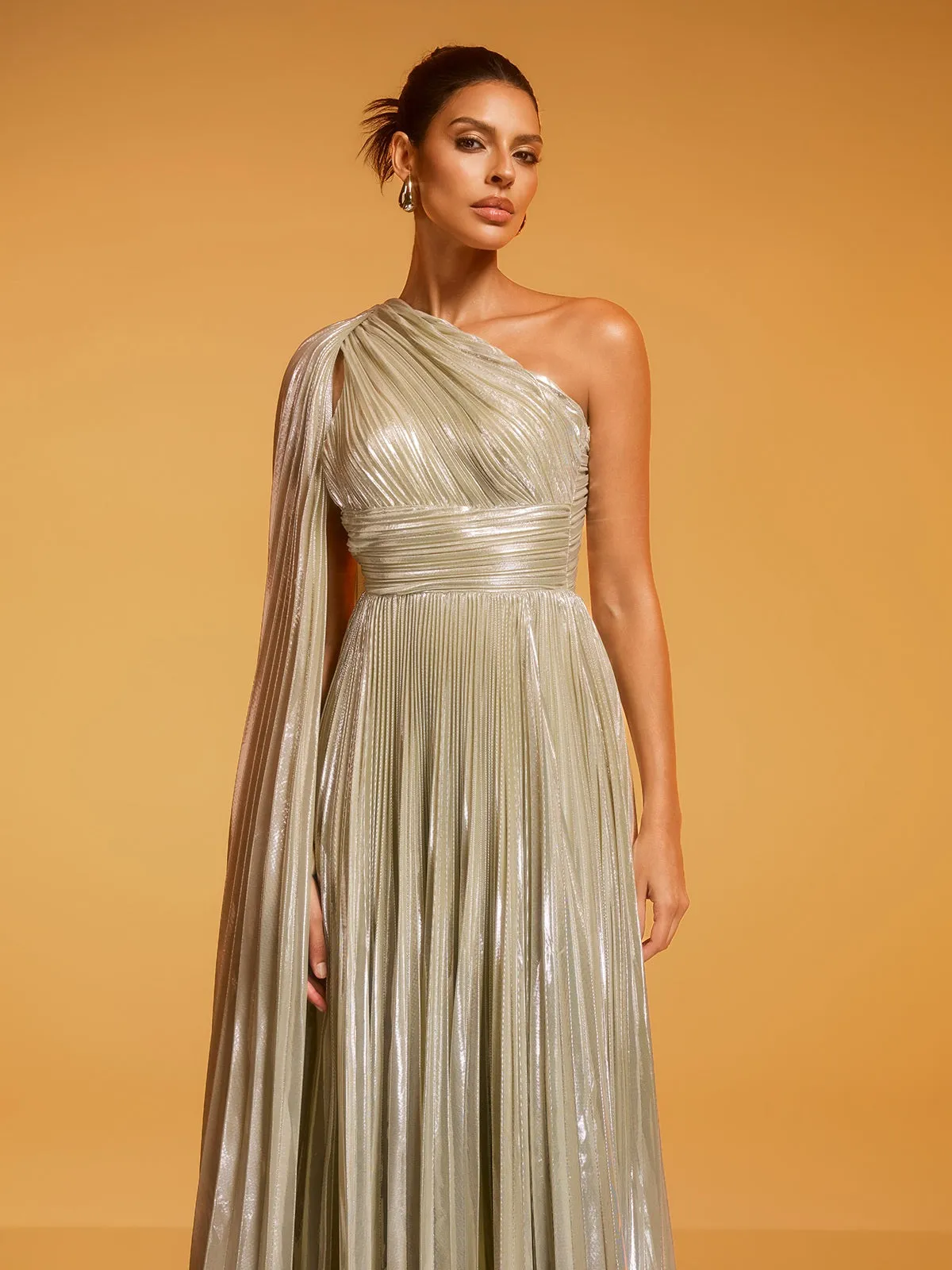 Kaleen One Shoulder Pleated Metallic Dress In Silver sold by Mew Mews product image thumbnail 3