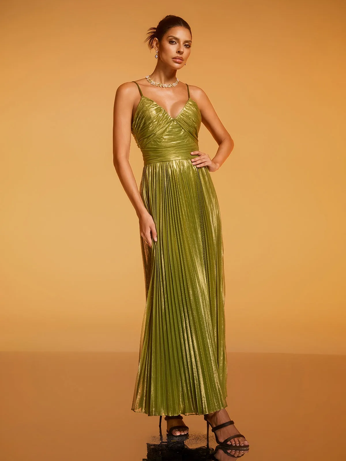 Bexira Spaghetti Metallic Pleated Maxi Dress sold by Mew Mews product image thumbnail 5