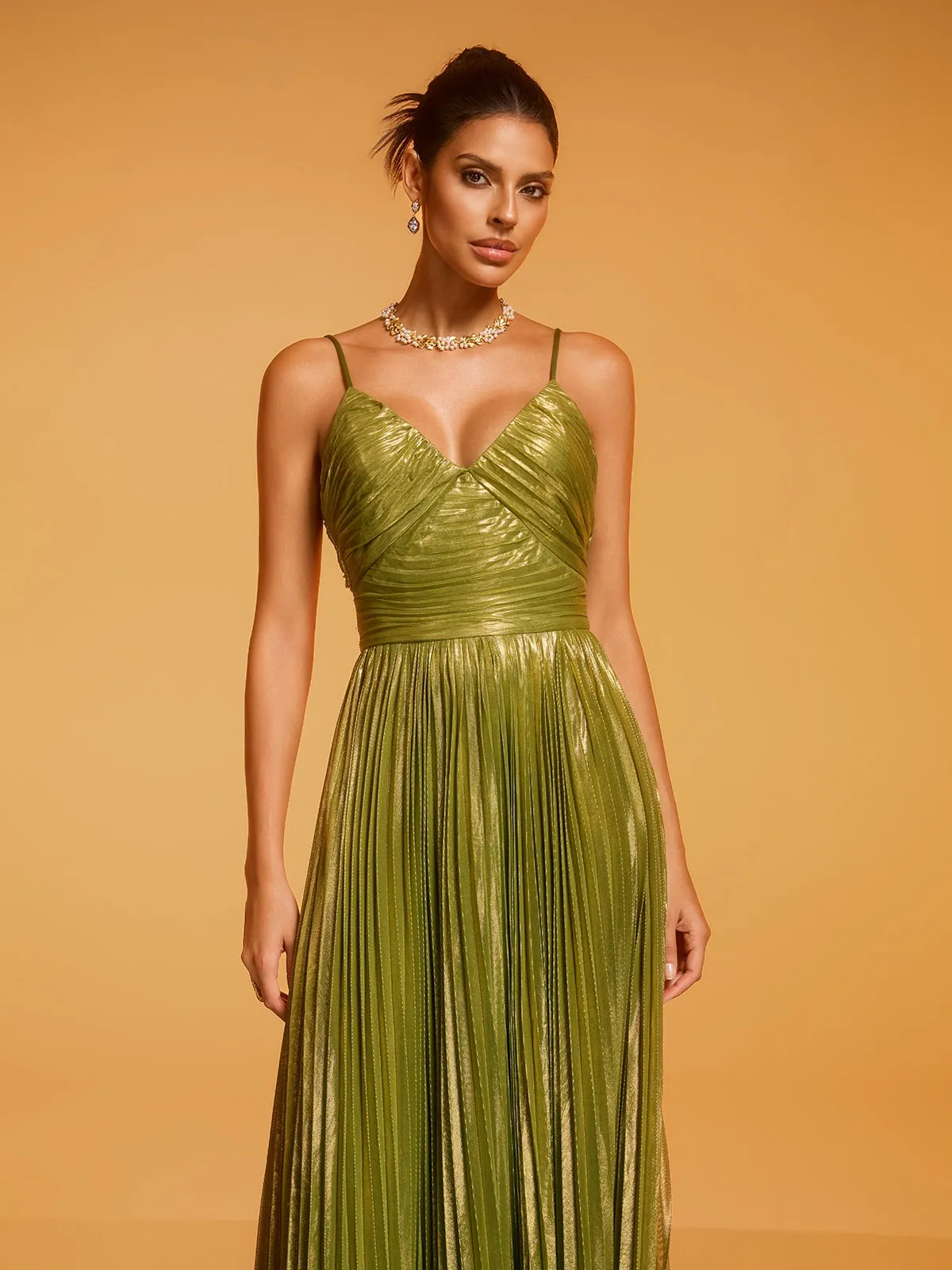 Bexira Spaghetti Metallic Pleated Maxi Dress sold by Mew Mews product image thumbnail 3