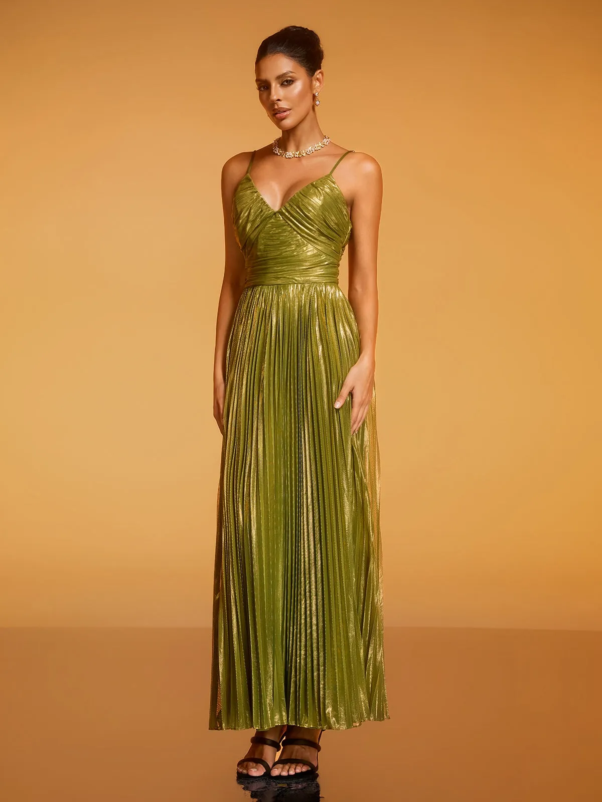 Bexira Spaghetti Metallic Pleated Maxi Dress sold by Mew Mews product image thumbnail 4