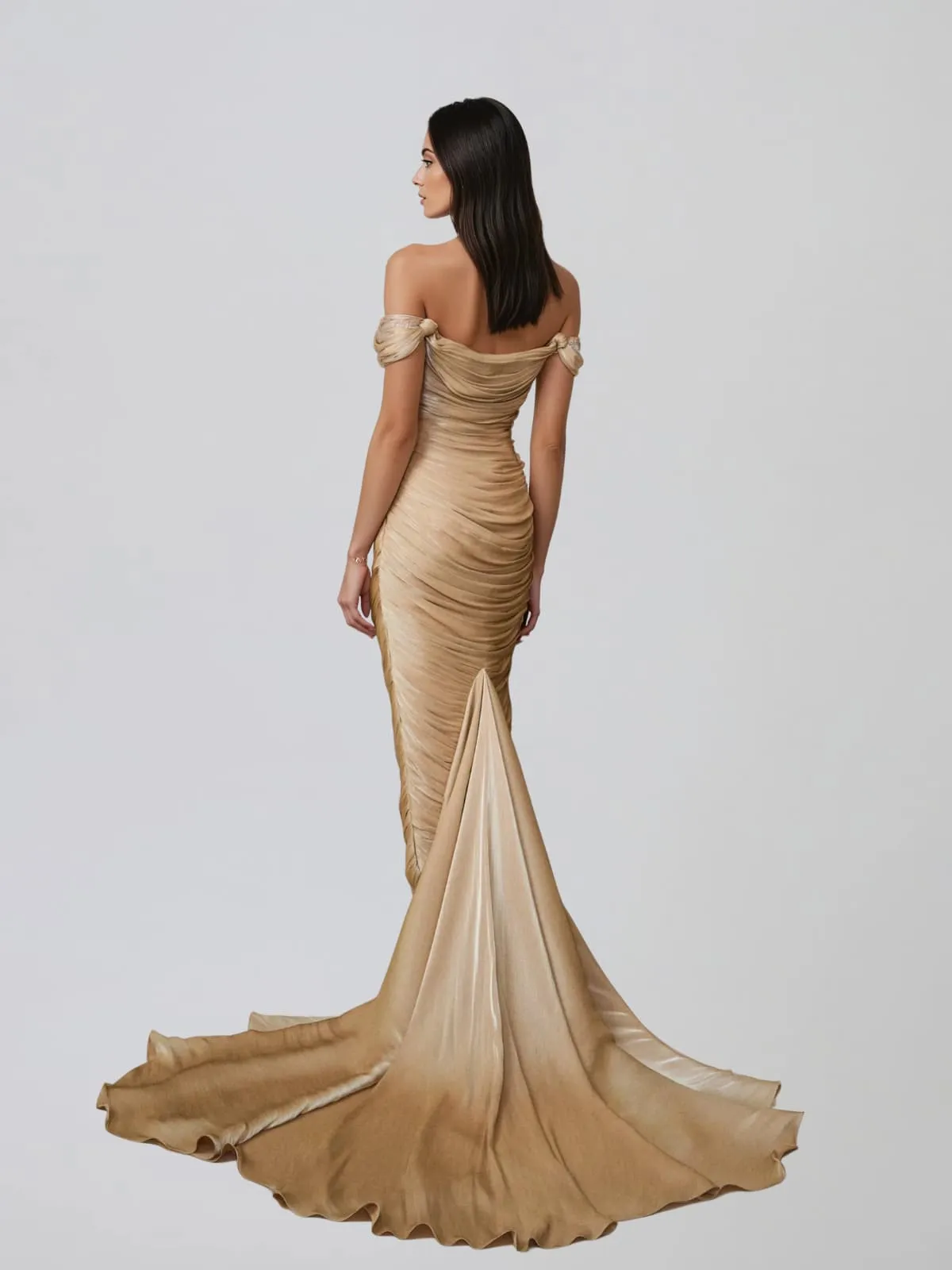 Perax Off Shoulder Ruched Mermaid Maxi Dress sold by Mew Mews product image thumbnail 3