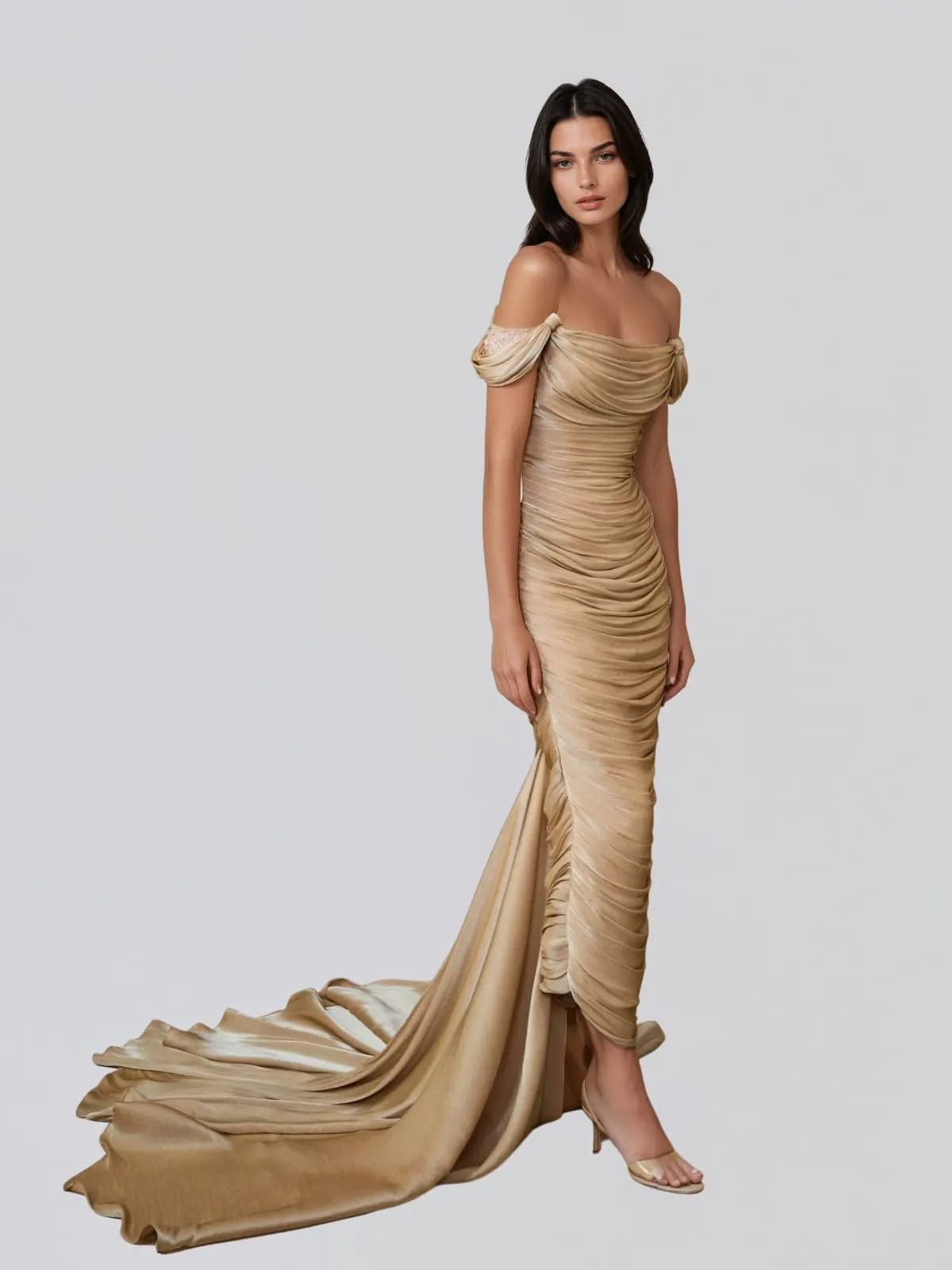 Perax Off Shoulder Ruched Mermaid Maxi Dress sold by Mew Mews product image thumbnail 2