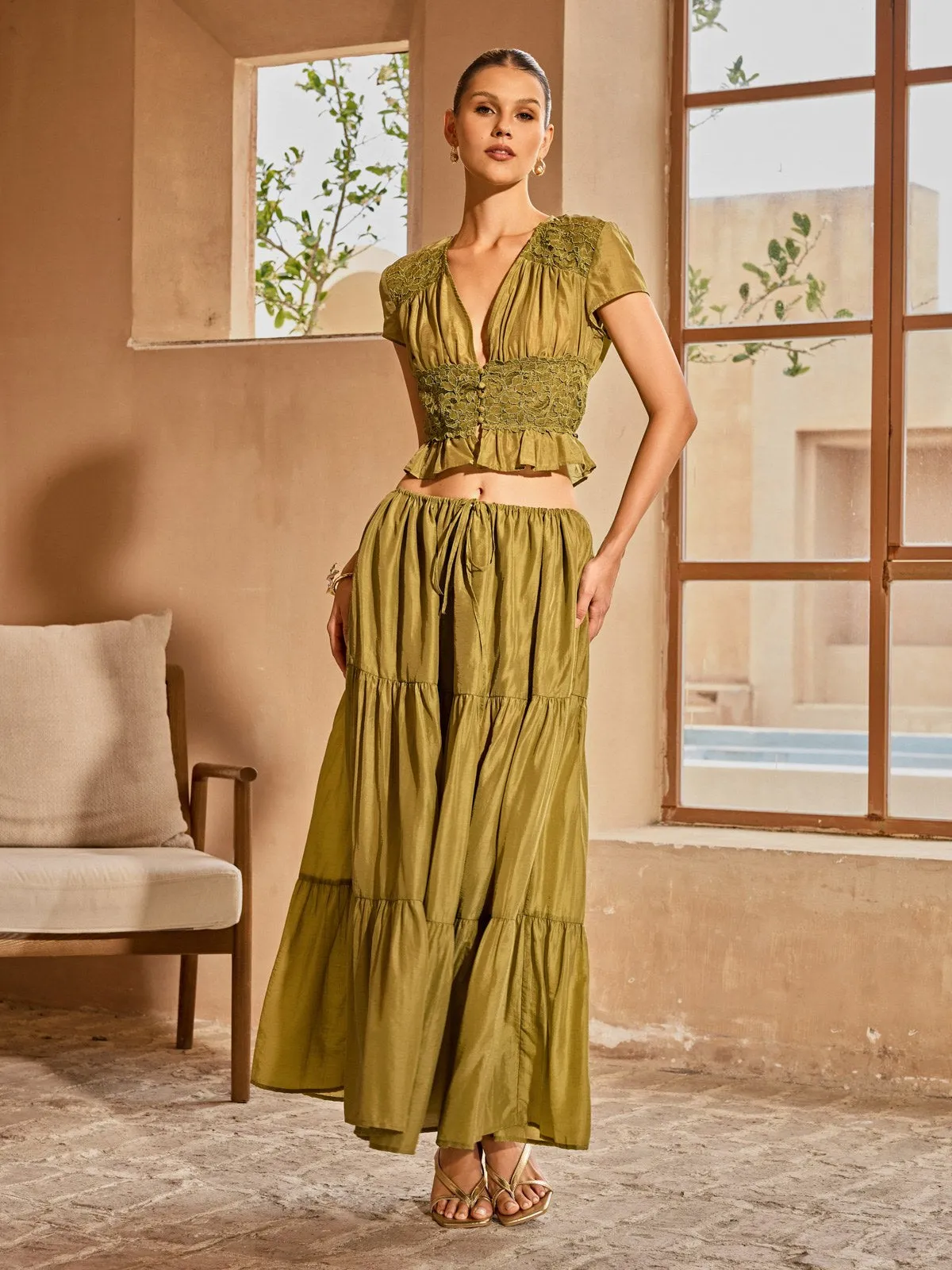 Elnyxa Plunge Neck Skirt Set sold by Mew Mews