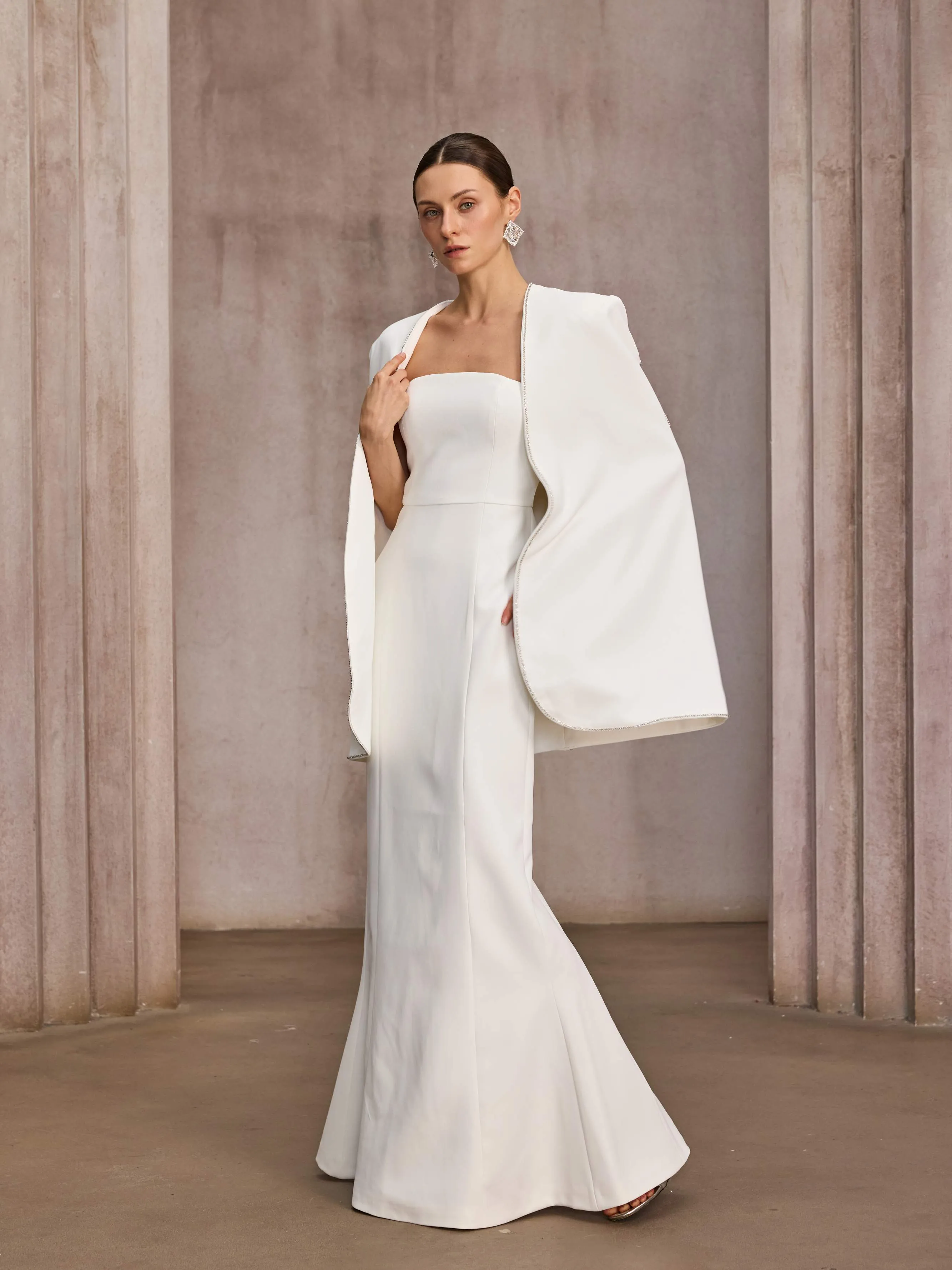 Drexor Strapless Cape Rhinestone Maxi Dress sold by Mew Mews product image thumbnail 4
