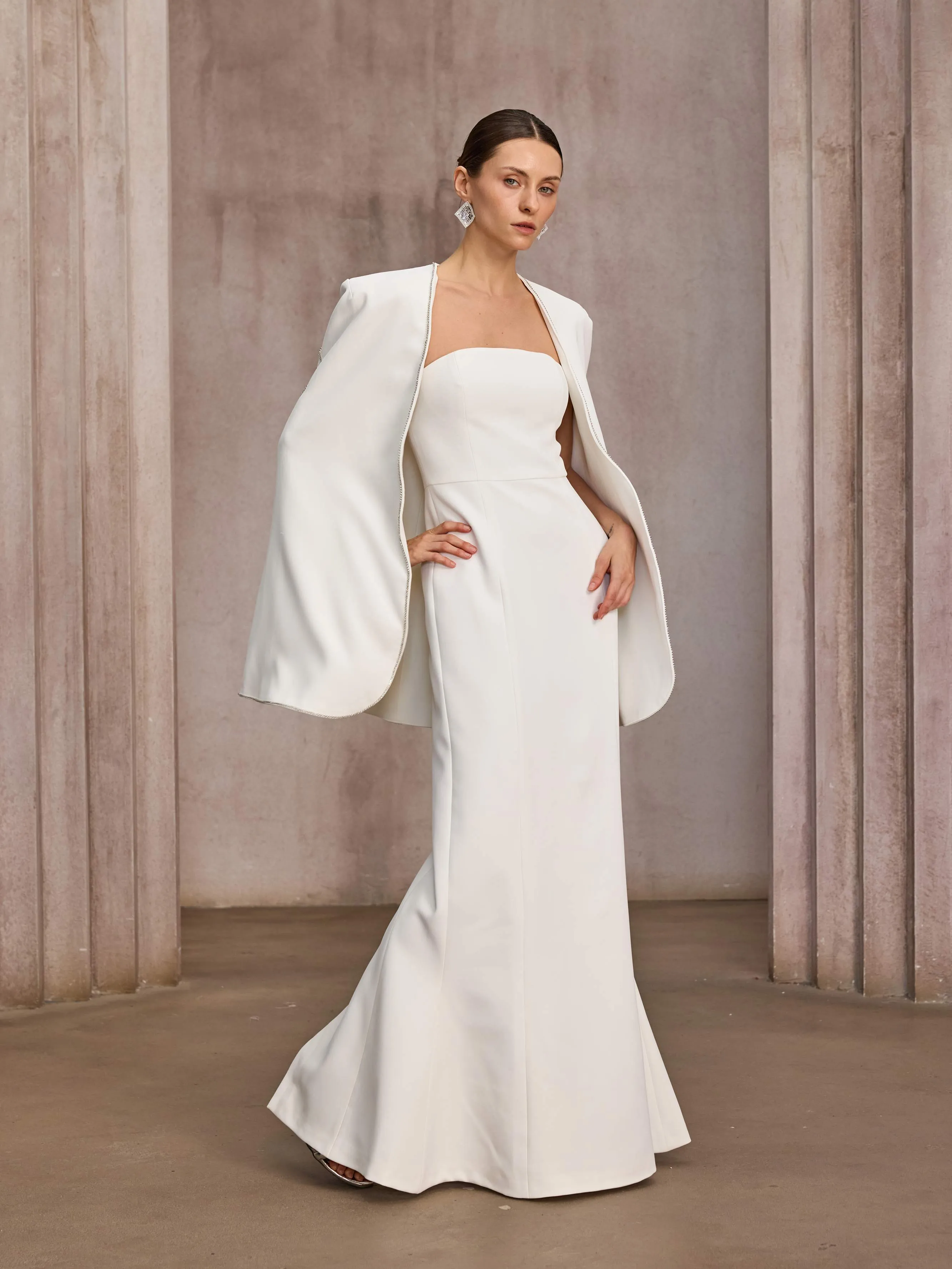 Drexor Strapless Cape Rhinestone Maxi Dress sold by Mew Mews product image thumbnail 5