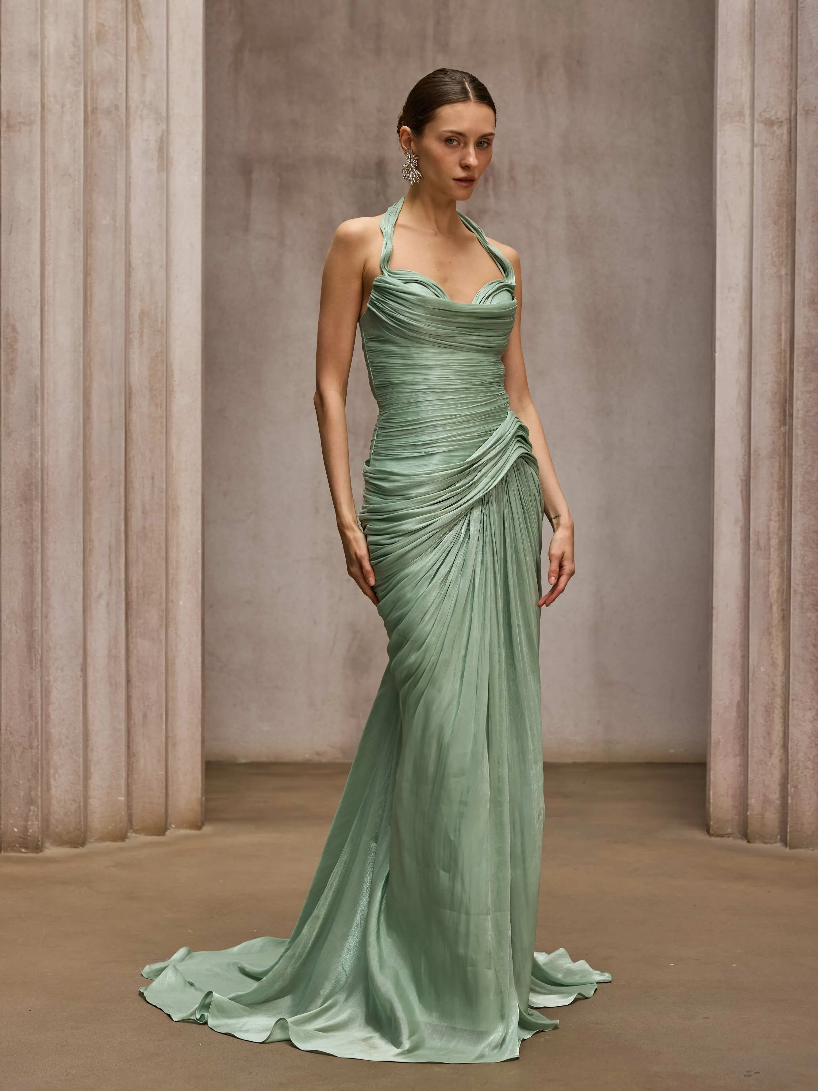 Dosia Halterneck Ruched Maxi Dress sold by Mew Mews product image thumbnail 2