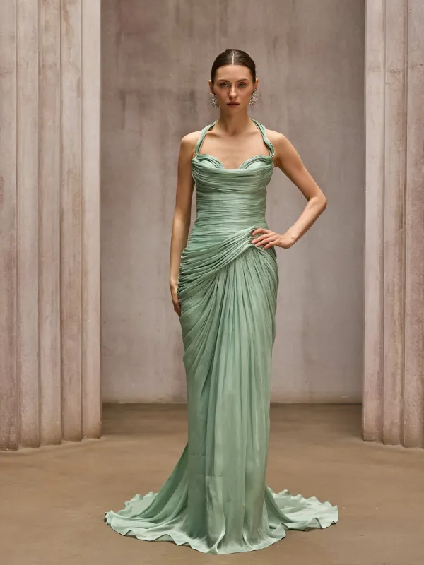 Dosia Halterneck Ruched Maxi Dress made by Mew Mews