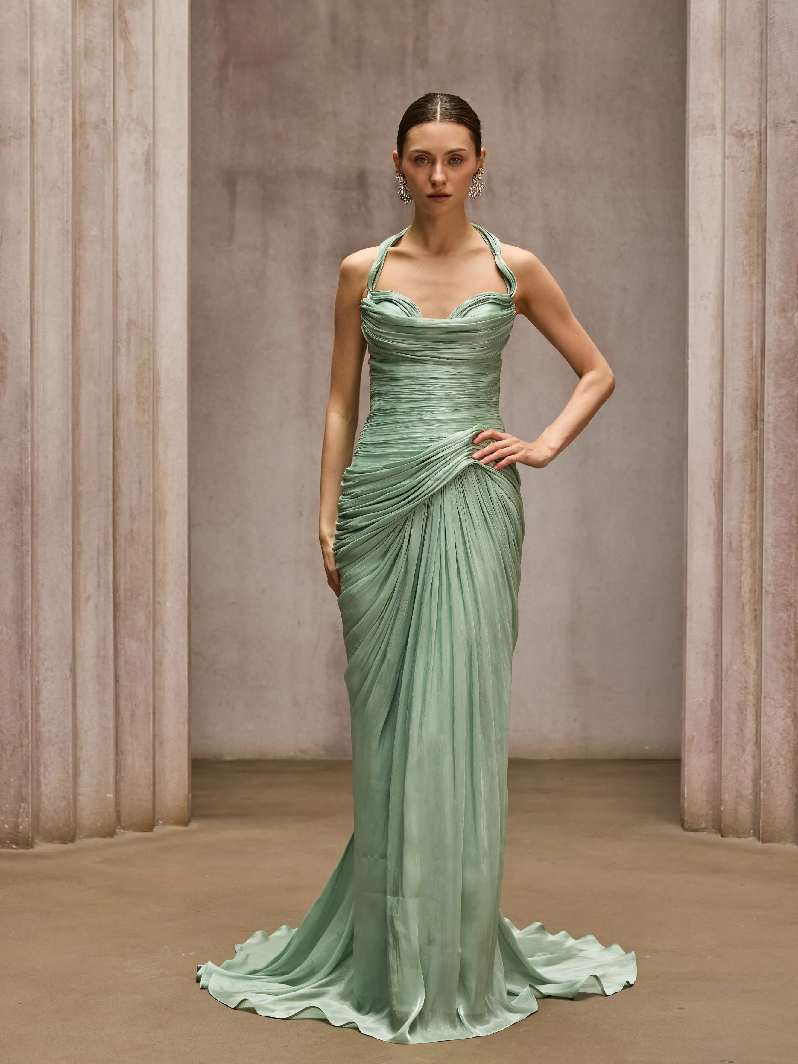 Dosia Halterneck Ruched Maxi Dress sold by Mew Mews