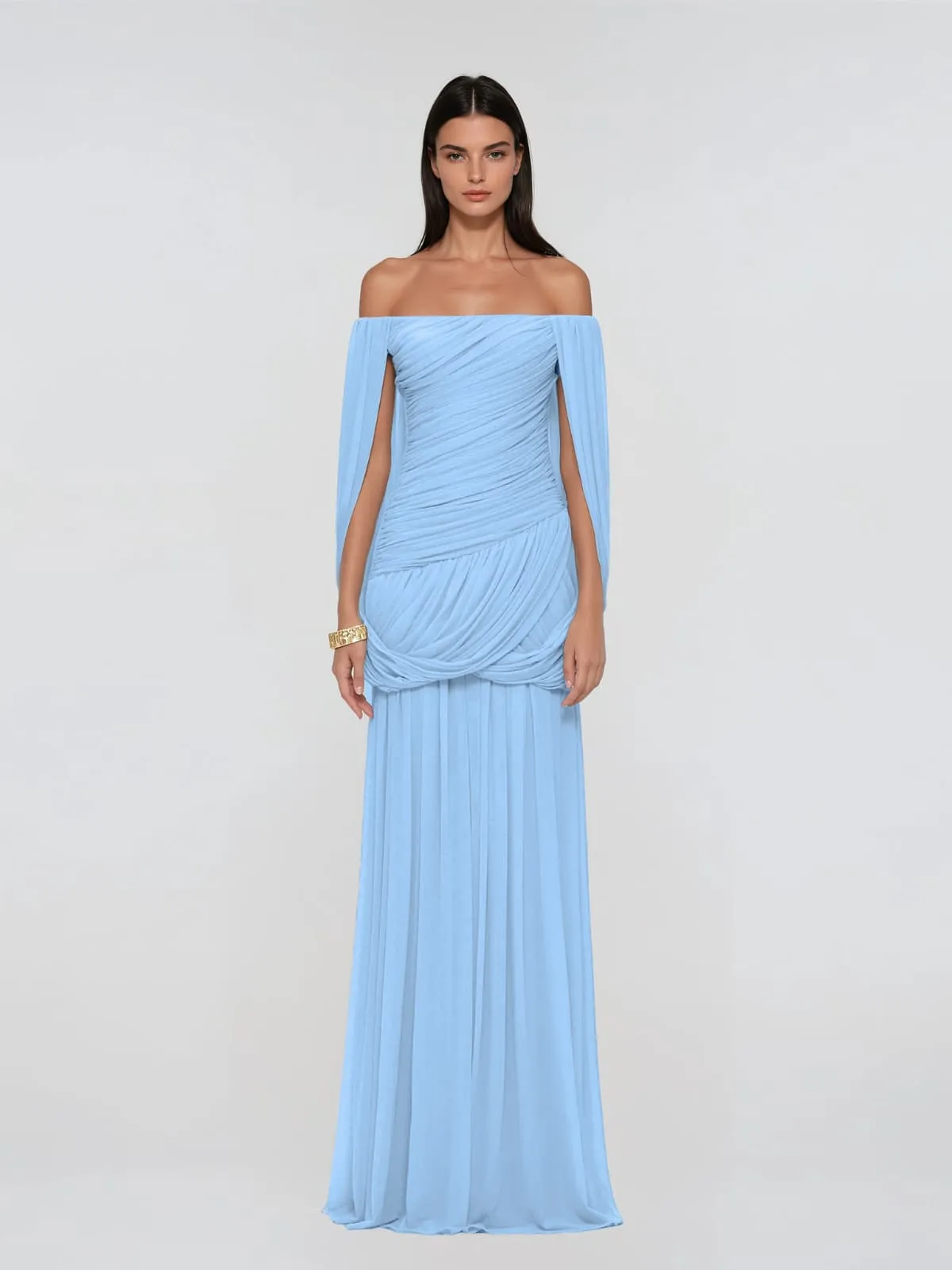 Zoryrin Off Shoulder Mesh Ruched Maxi Dress In Blue sold by Mew Mews product image thumbnail 2