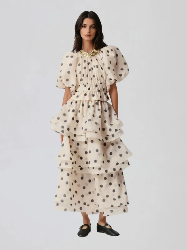 Brelix Puff Sleeve Dot Ruffle Skirt Set made by Mew Mews