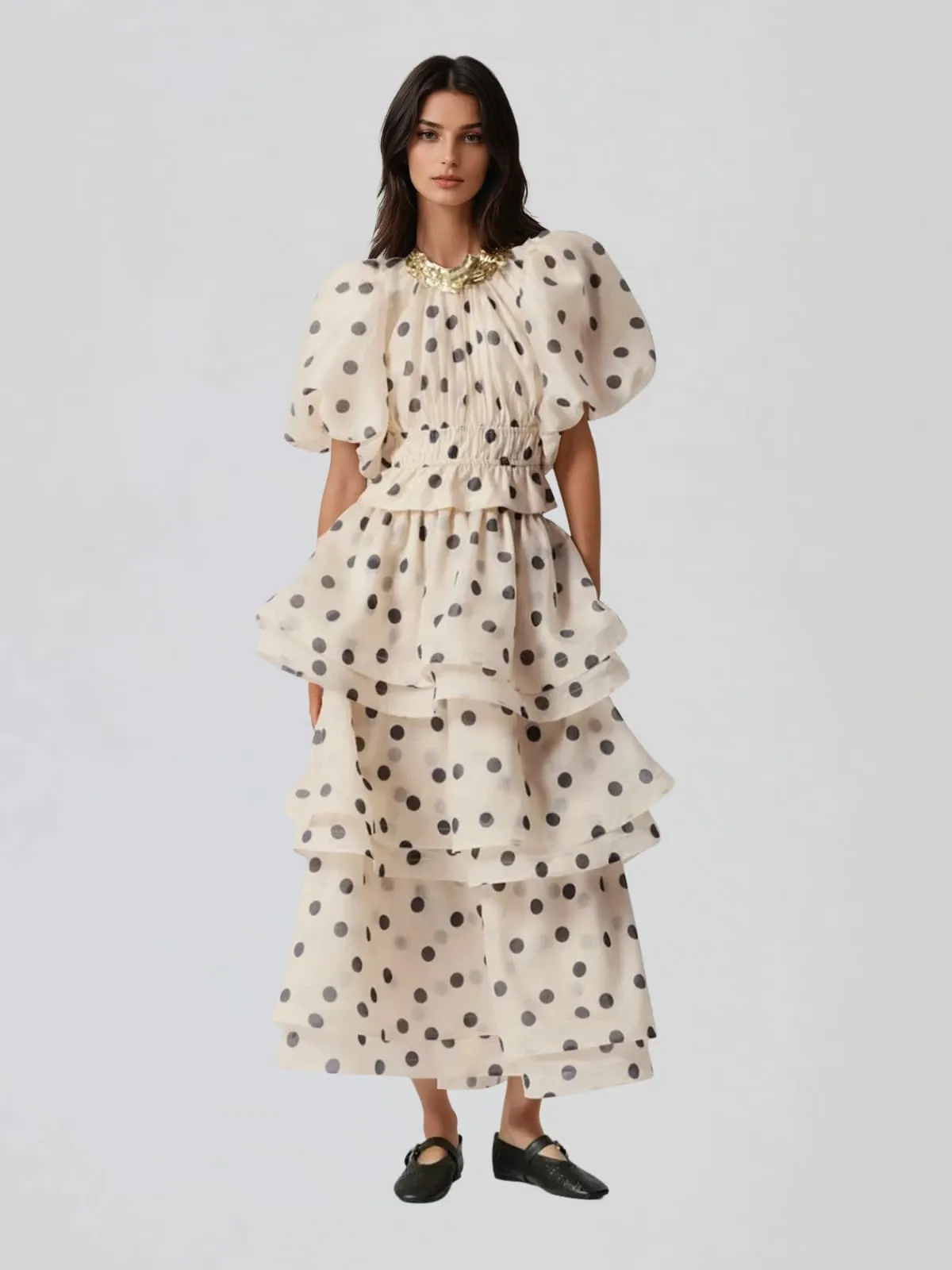 Brelix Puff Sleeve Dot Ruffle Skirt Set sold by Mew Mews