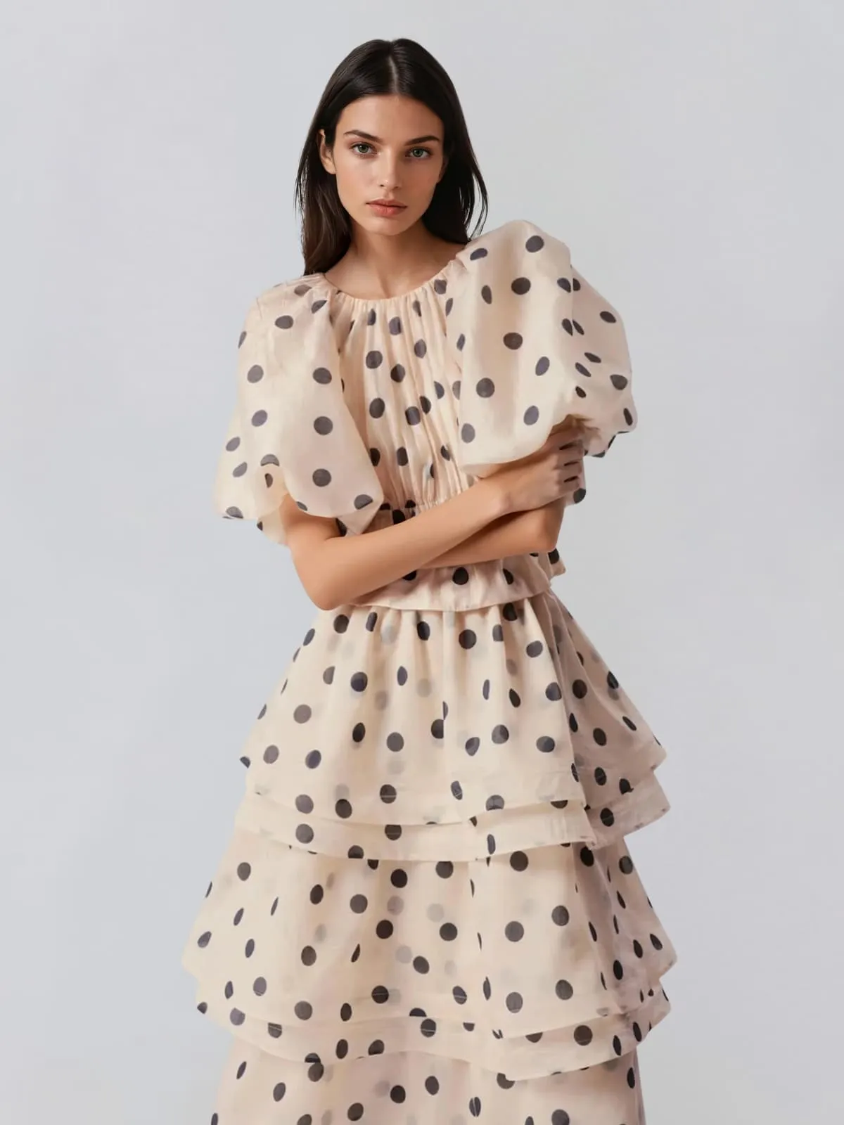 Brelix Puff Sleeve Dot Ruffle Skirt Set sold by Mew Mews product image thumbnail 2
