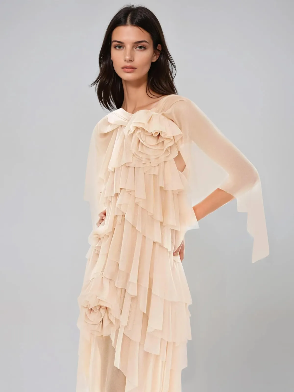Marnix Flower Mesh Ruffle Maxi Dress sold by Mew Mews product image thumbnail 3