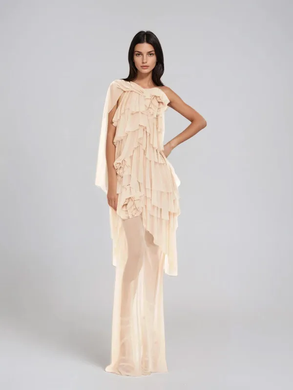 Marnix Flower Mesh Ruffle Maxi Dress made by Mew Mews