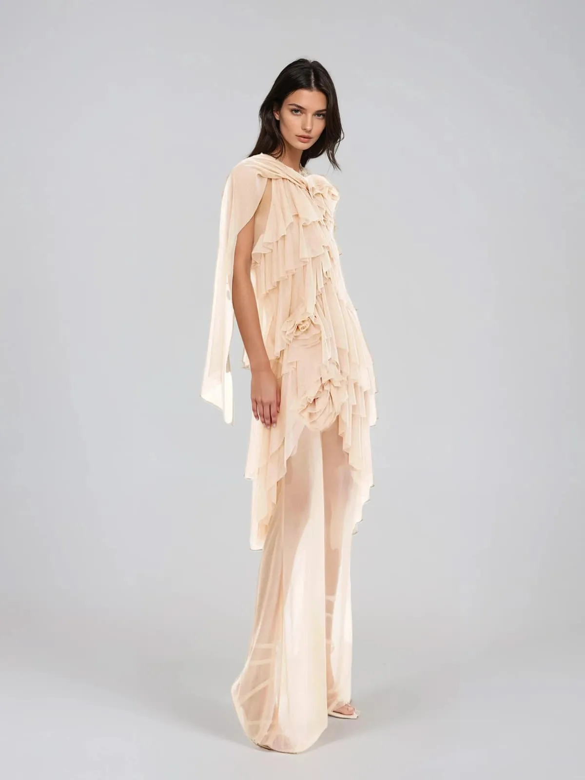 Marnix Flower Mesh Ruffle Maxi Dress sold by Mew Mews product image thumbnail 2