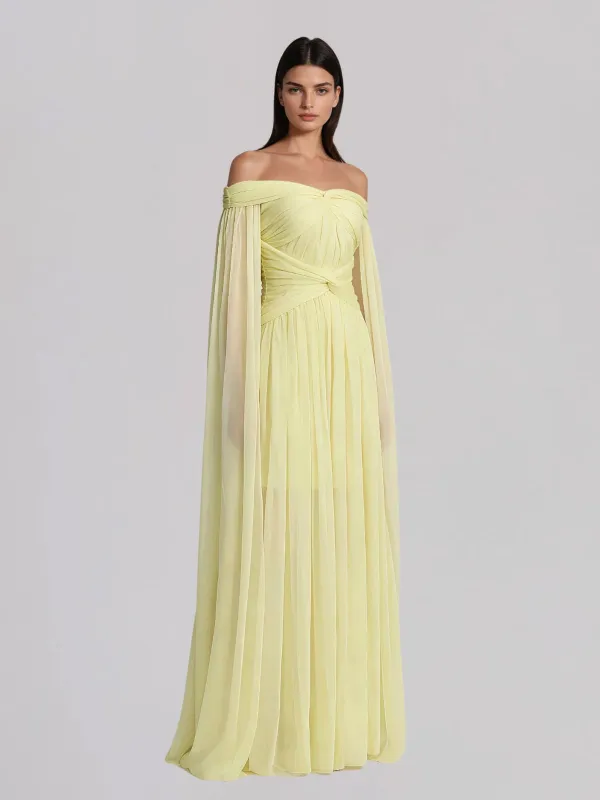 Lirak Off Shoulder Twisted Ruched Maxi Dress made by Mew Mews