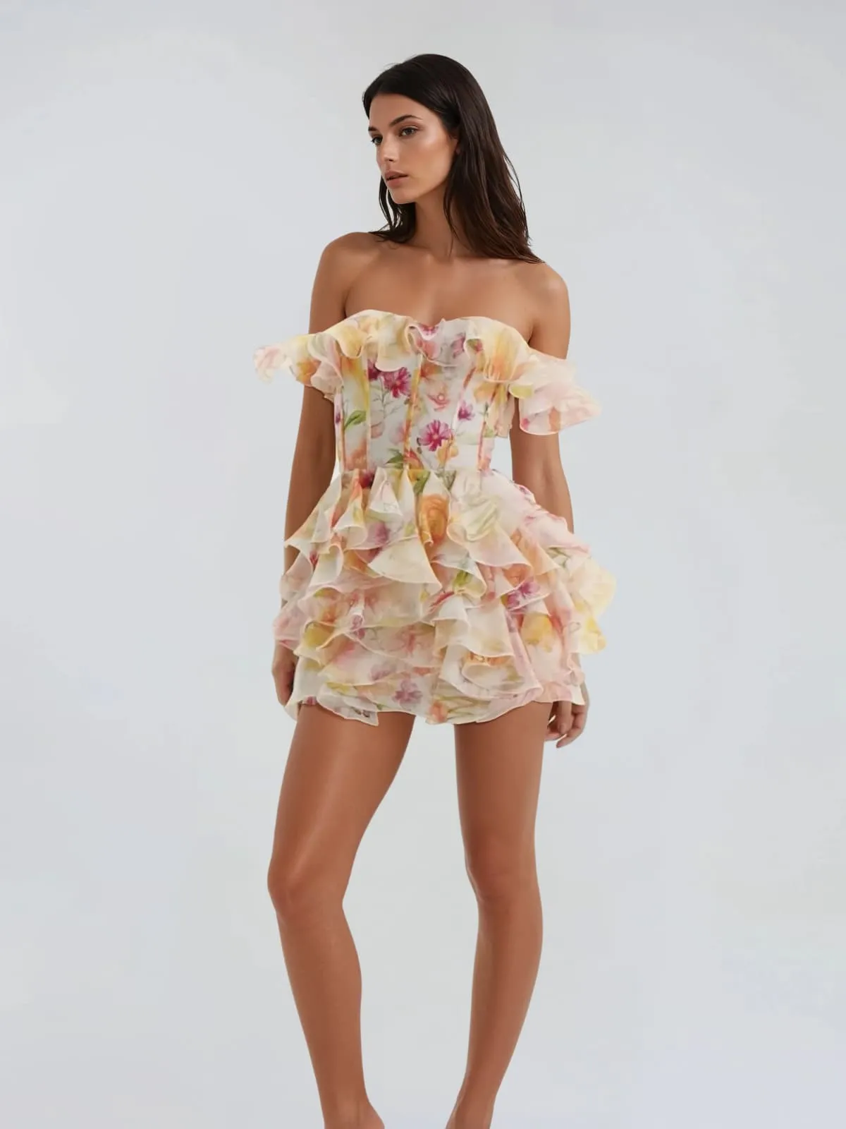 Ivaron Off Shoulder Floral Ruffle Mini Dress sold by Mew Mews product image thumbnail 3