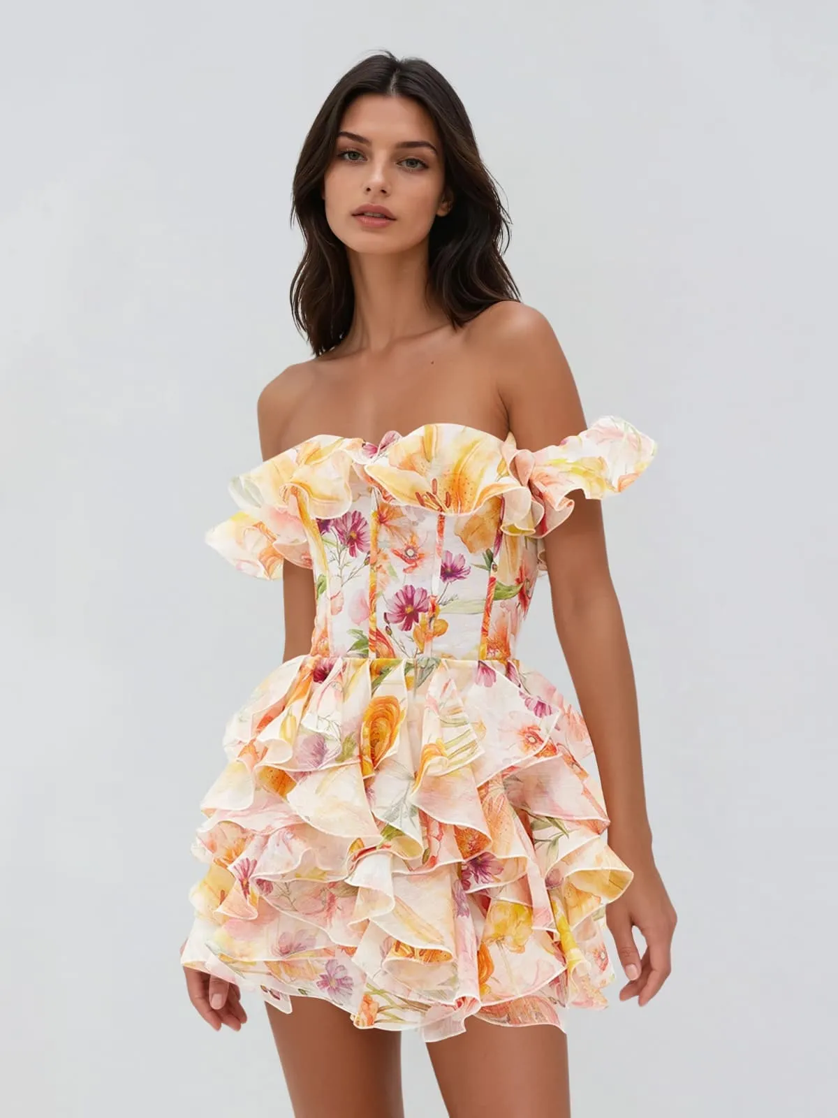 Ivaron Off Shoulder Floral Ruffle Mini Dress sold by Mew Mews product image thumbnail 2