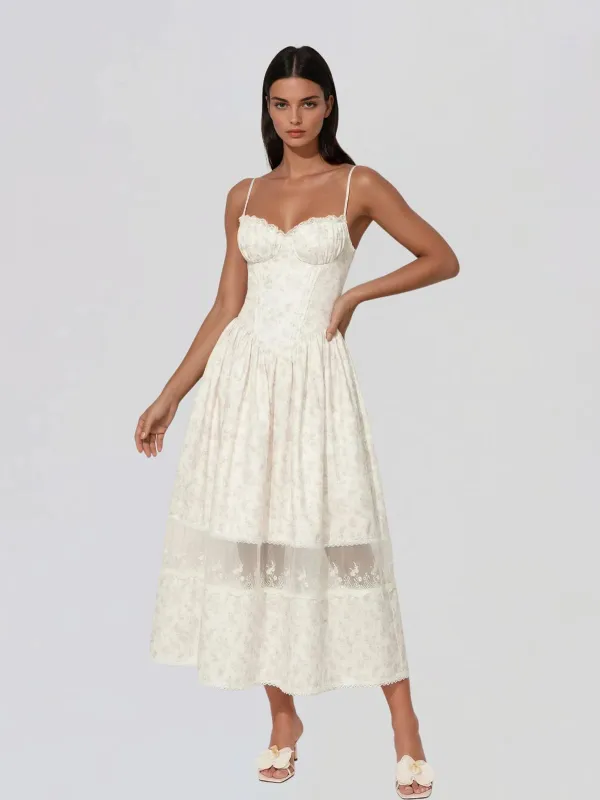 Hestor Spaghetti Lace Up Floral Midi Dress made by Mew Mews