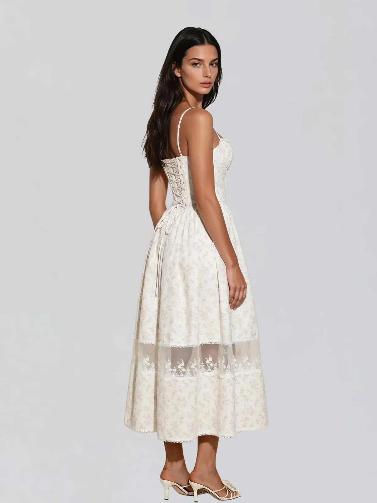 Hestor Spaghetti Lace Up Floral Midi Dress sold by Mew Mews product image thumbnail 4