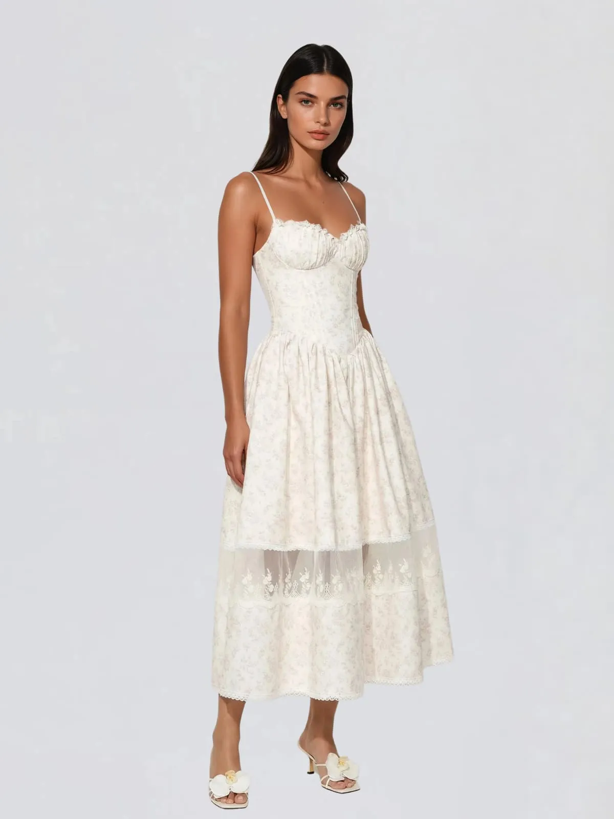 Hestor Spaghetti Lace Up Floral Midi Dress sold by Mew Mews product image thumbnail 2