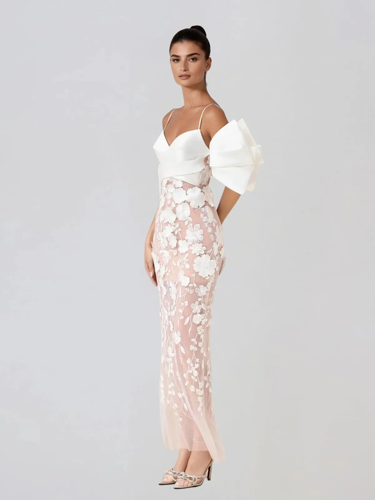 Delythra Cold Shoulder Sleeve Flower Maxi Dress sold by Mew Mews product image thumbnail 3