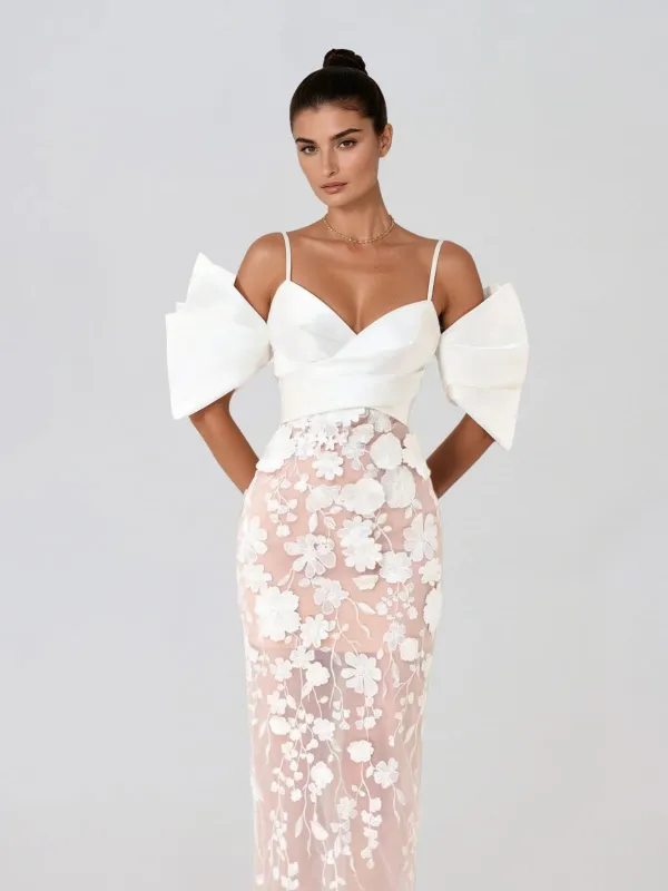 Delythra Cold Shoulder Sleeve Flower Maxi Dress made by Mew Mews