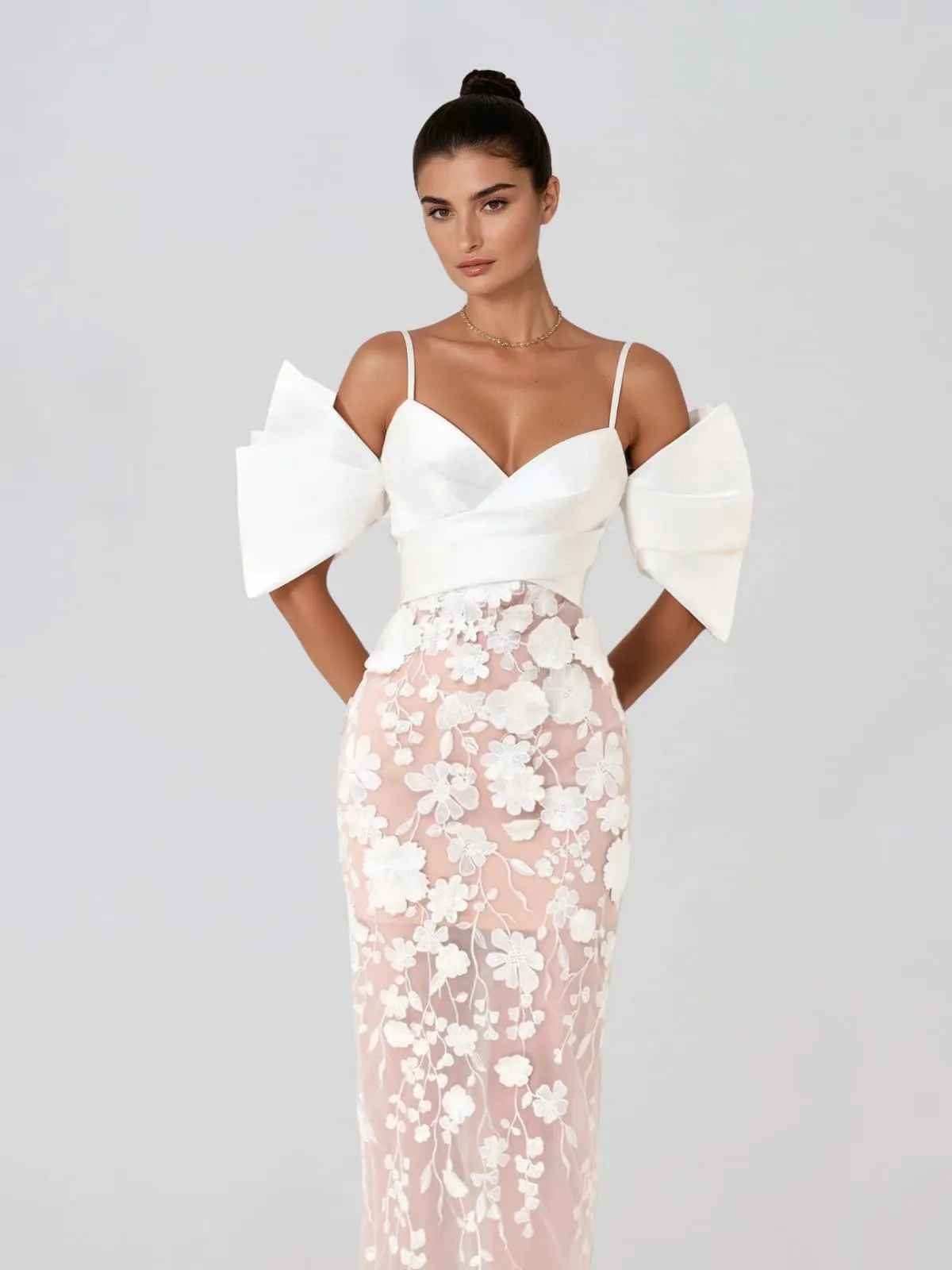 Delythra Cold Shoulder Sleeve Flower Maxi Dress sold by Mew Mews