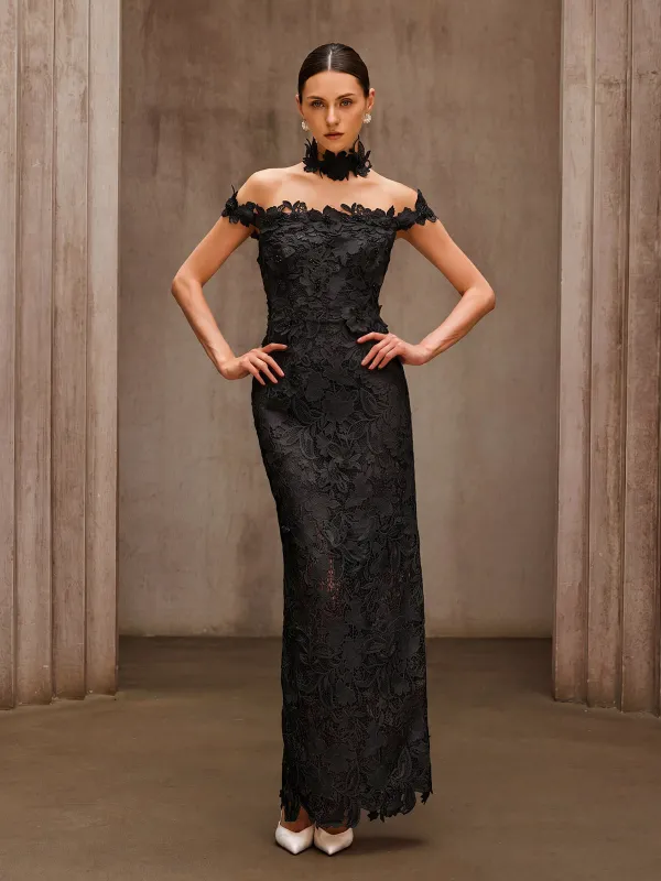 Dorona Flower Embroidered Maxi Dress In Black made by Mew Mews
