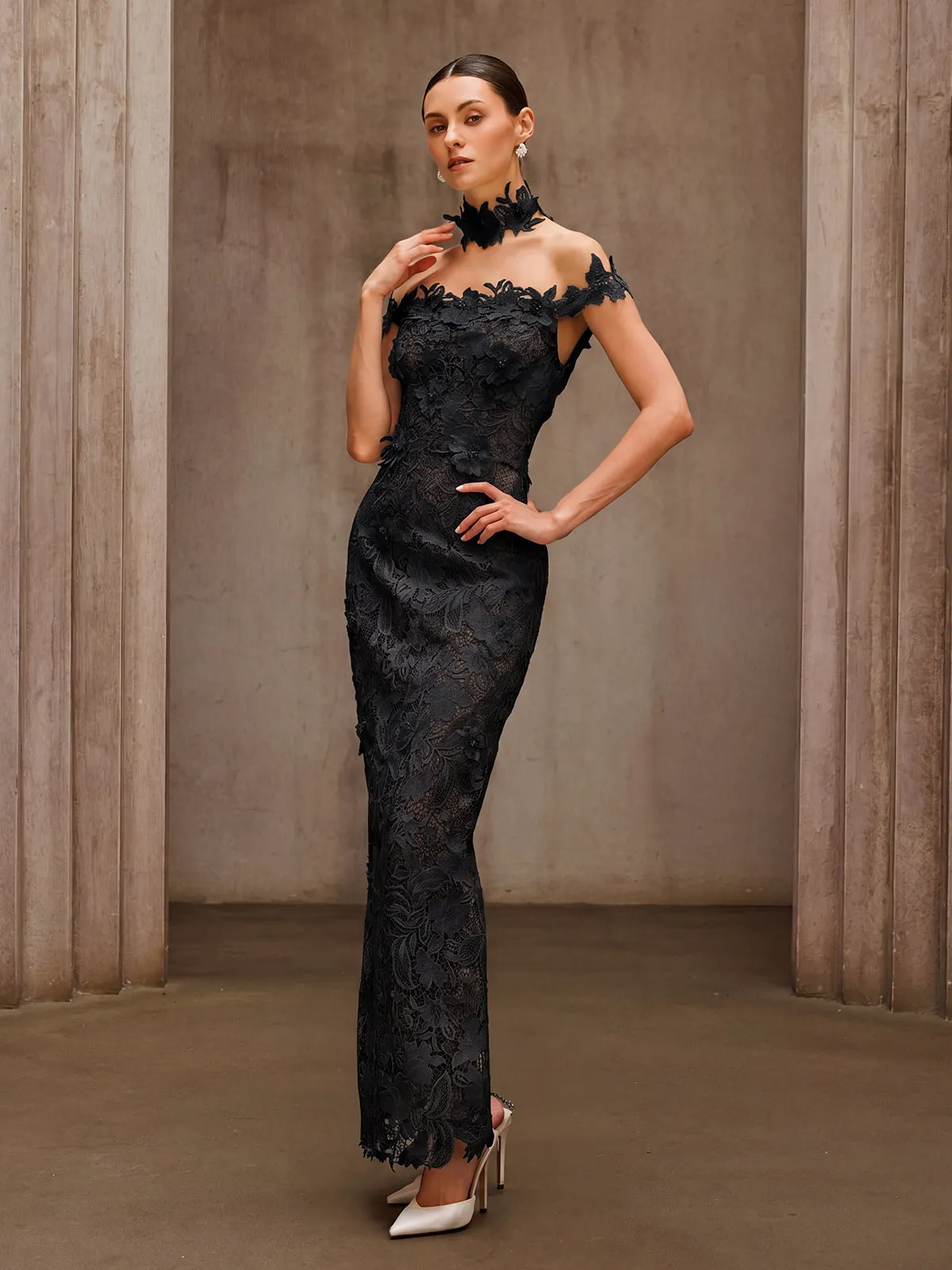 Dorona Flower Embroidered Maxi Dress In Black sold by Mew Mews product image thumbnail 3