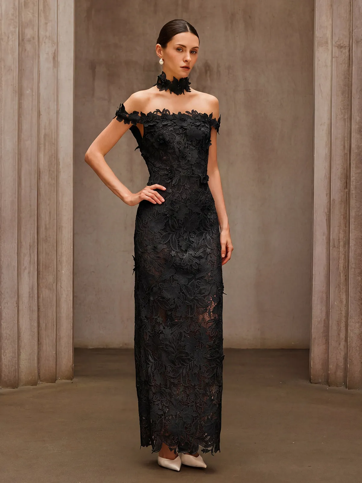 Dorona Flower Embroidered Maxi Dress In Black sold by Mew Mews product image thumbnail 4