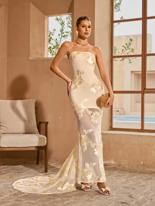 Zryne Strapless Flower Maxi Dress made by Mew Mews