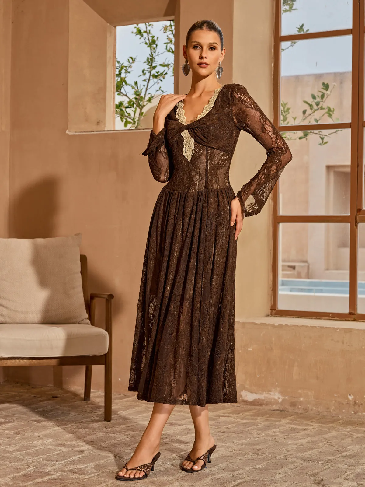 Cherida V Neck Lace Midi Dress sold by Mew Mews product image thumbnail 2