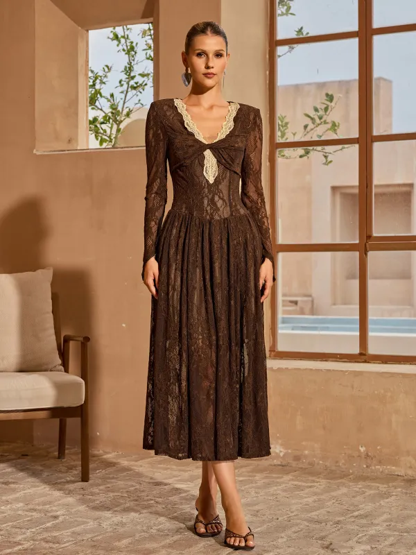 Cherida V Neck Lace Midi Dress made by Mew Mews