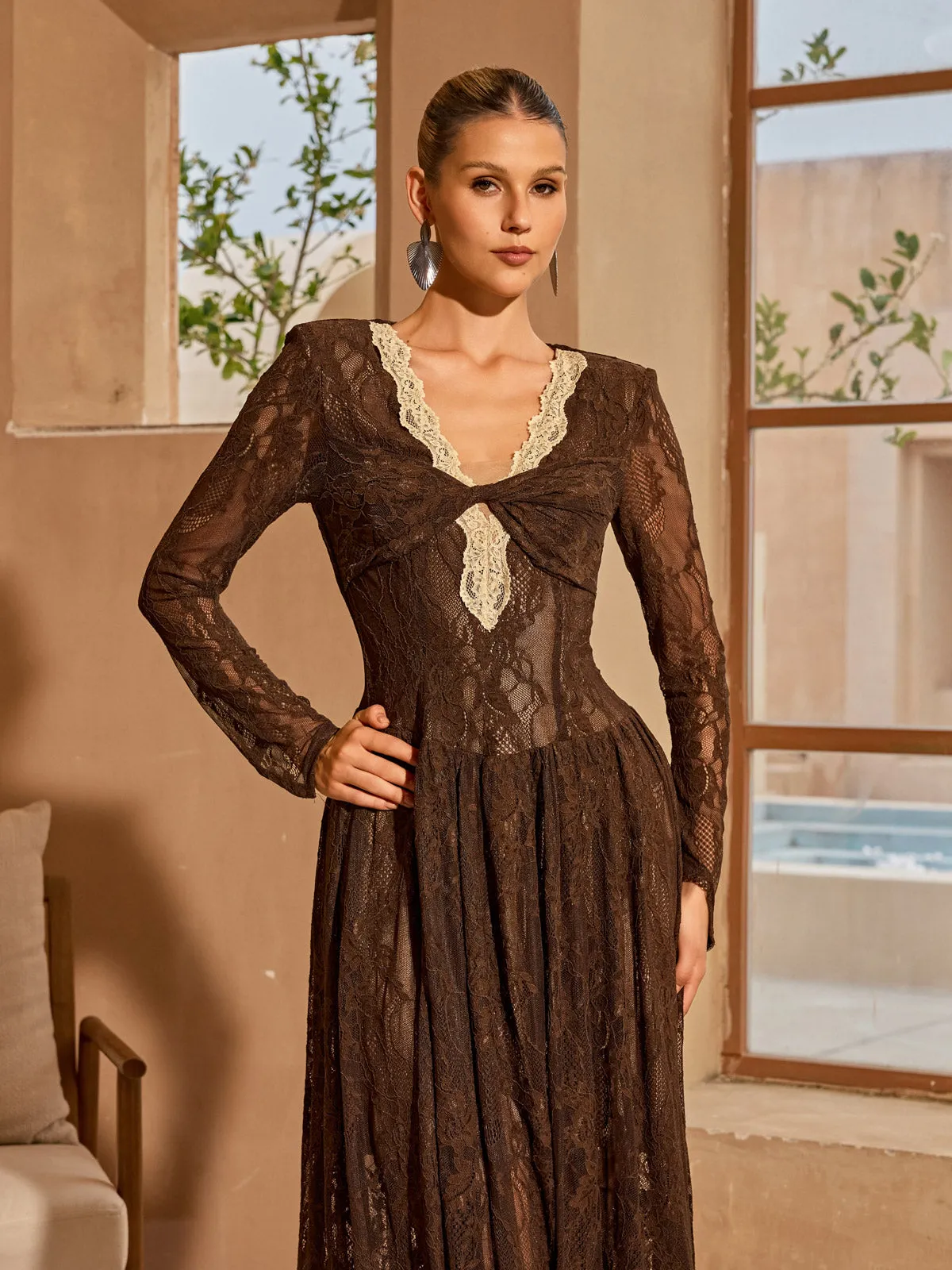 Cherida V Neck Lace Midi Dress sold by Mew Mews product image thumbnail 5