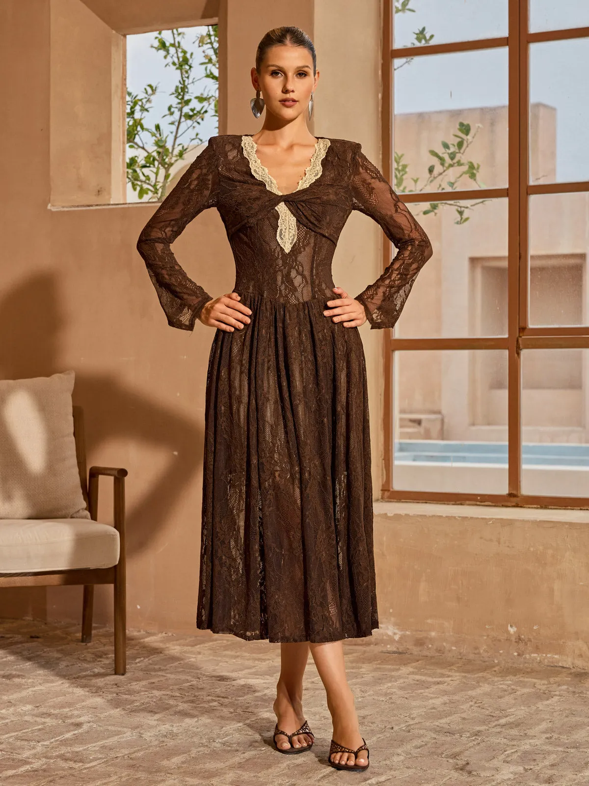 Cherida V Neck Lace Midi Dress sold by Mew Mews product image thumbnail 3
