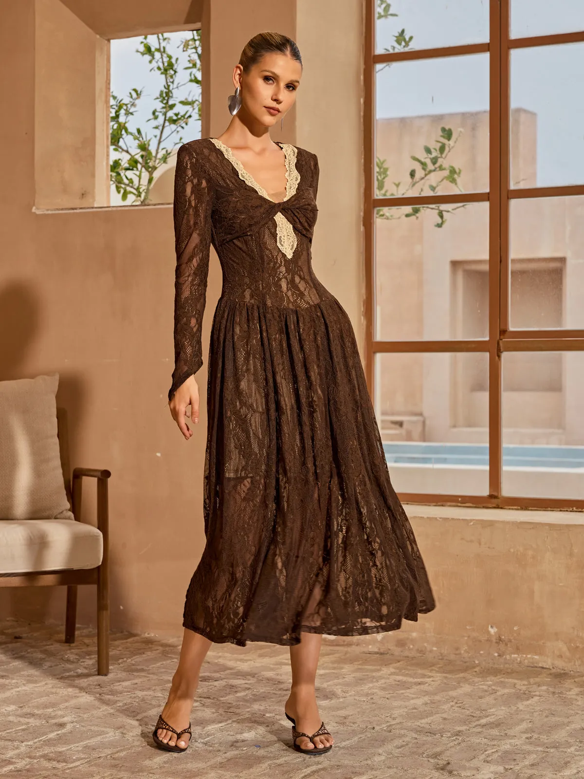 Cherida V Neck Lace Midi Dress sold by Mew Mews product image thumbnail 4