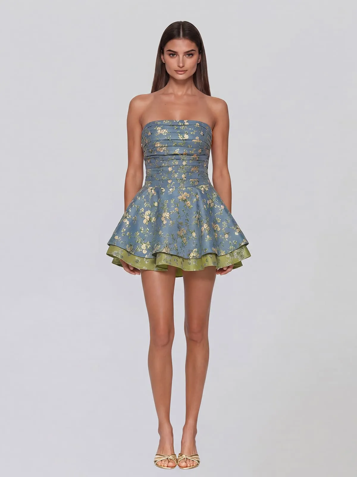Eluvyra Strapless Floral Lace Up Mini Dress sold by Mew Mews
