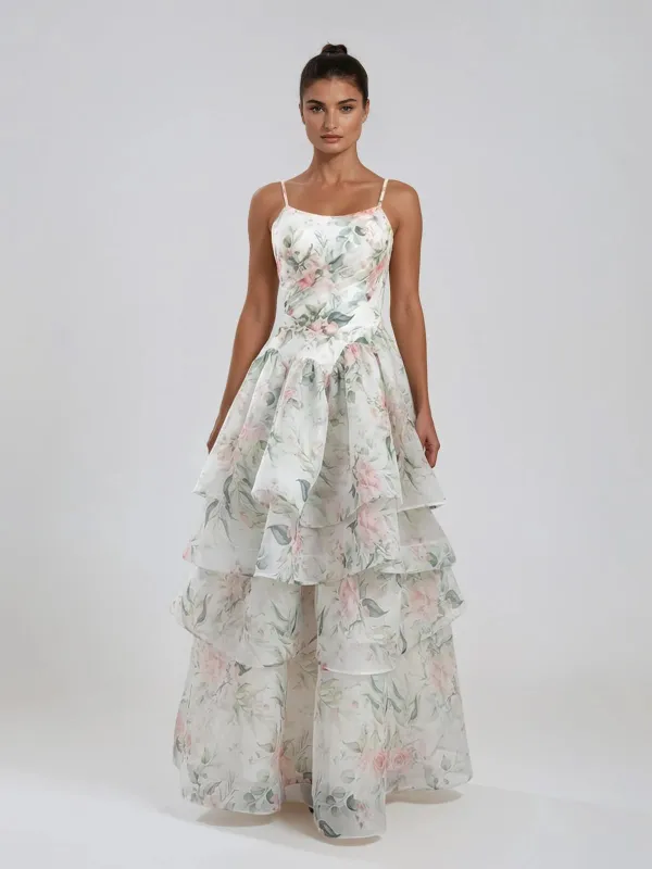 Fyraxen Spaghetti Floral Tiered Maxi Dress made by Mew Mews