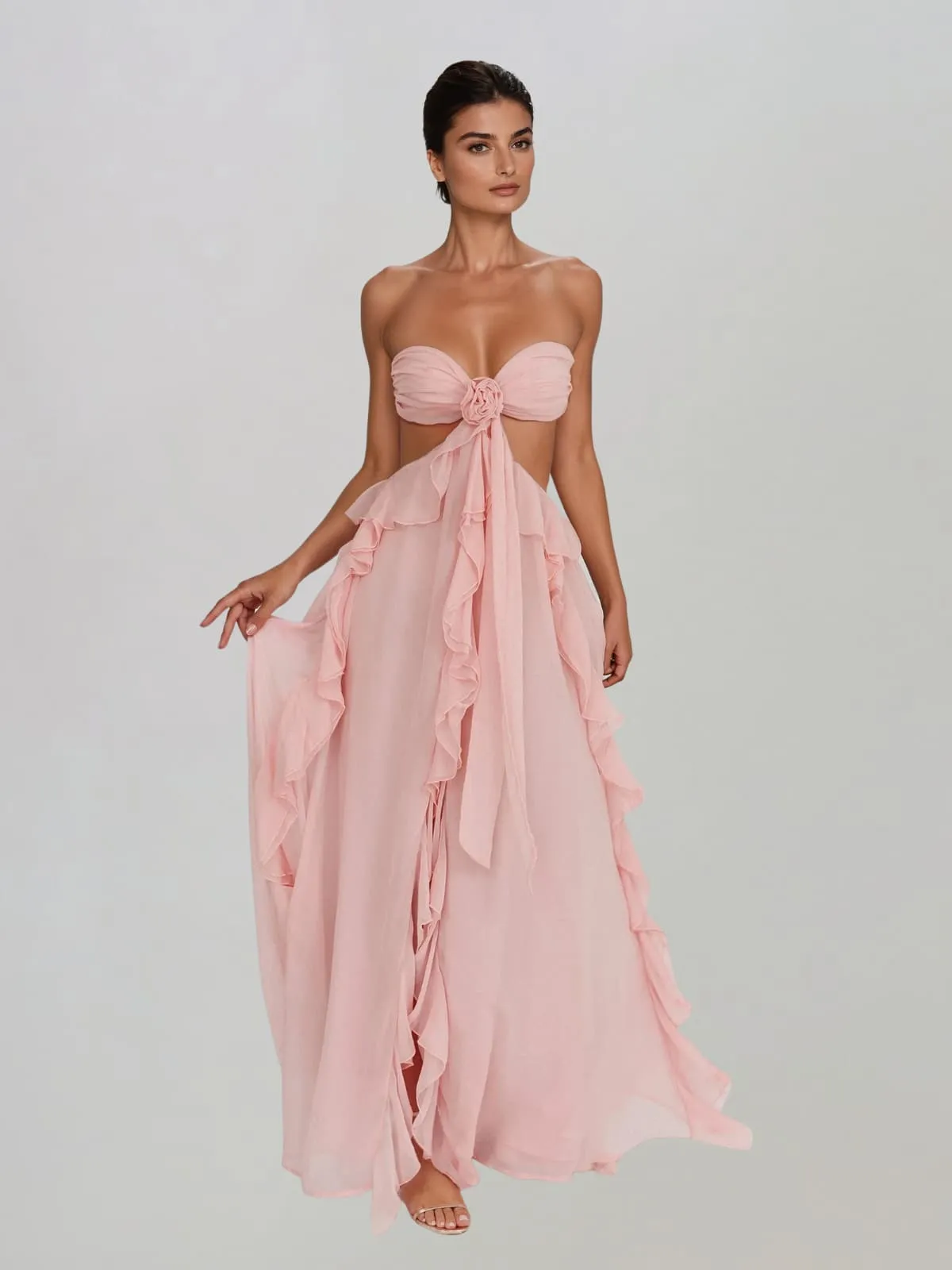 Fyntrix Strapless Ruffle Maxi Dress In Pink sold by Mew Mews product image thumbnail 2